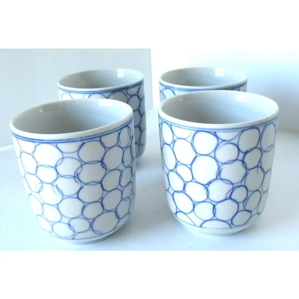 Ikea White & Blue Ceramic Tea Coffee Cup Mug Tumbler 8oz Set Of 4